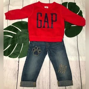 Baby Gap Boys 12-18M  Red Sweatshirt and  Denim Jeans Seven OAKS Sz 2T NWOT